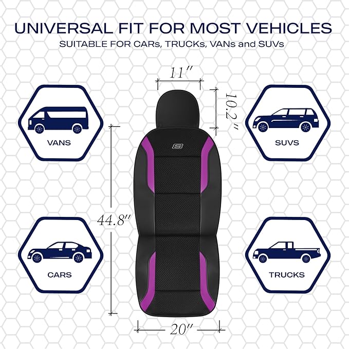 Skechers Memory Foam Car Seat Covers, Air Cool Mesh Thick Seat Covers,Car Seat Covers Front Seats,Airbag Compatible, Automotive Comfort Protection for Most Cars,Van,Trucks, SUVs,Purple
