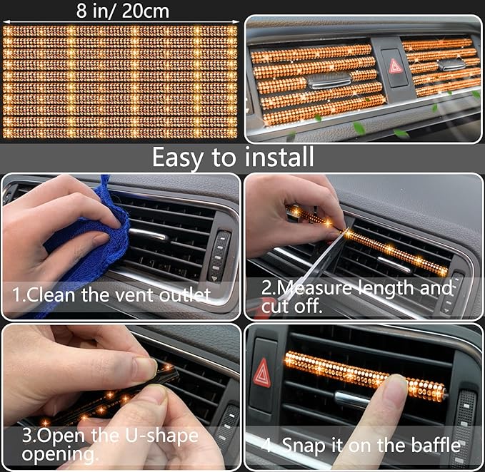 NBTEPEM 27 PCs Orange Bling Car Accessories Set for Women, Steering Wheel Covers Universal Fit 15 Inch, Bling License Plate Frame, Bling Phone Holder, Bling Car Coasters (Orange Diamond)