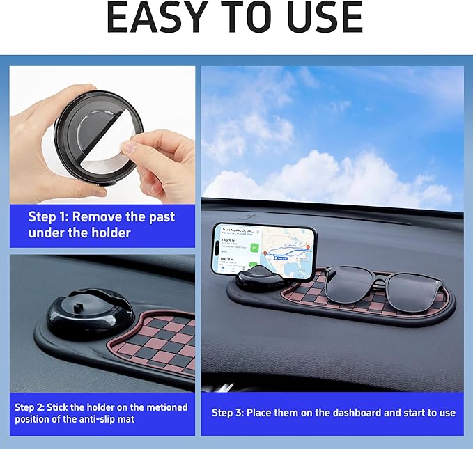 Universal Anti-Slip Car Dashboard Mat with 360° Rotating Phone Holder – Multi-Functional Organizer Pad for Phones, Sunglasses, Keys, and Daily Essentials (Gray Silver)