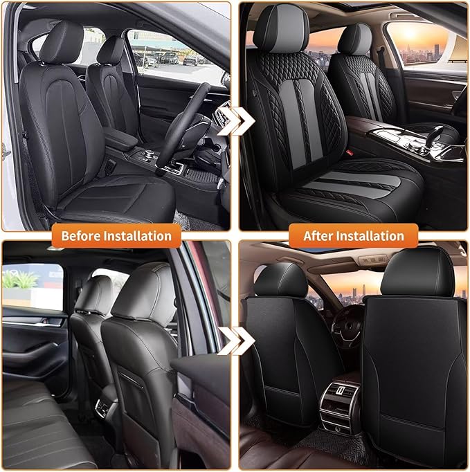 AOMSAZTO Car Seat Cover Fit for Chevrolet Blazer 2019-2025 2026 Leather Vehicle Cushions Cover Seat Protector Automotive 2PCS Front Seat Covers Black&Gray