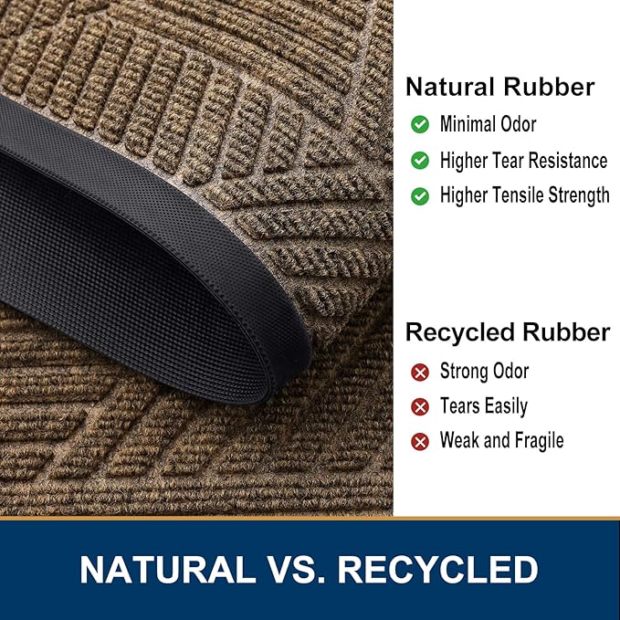 Smiry Front Door Mat Outside Entrance, Heavy Duty Sturdy Natural Rubber Doormat, Trap Dirt and Moisture, Easy Clean Low Profile Mats for Indoor Outdoor Entry, Irregular Triangle (29.5x17, Brown)