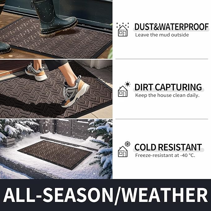 Yimobra Large Door Mat Outside Entrance 36x24, Waterproof Heavy Duty Outdoor Mats for Front Door, Non Slip Rubber Entry Mat for Garage Patio Indoor, Easy Clean, Brown