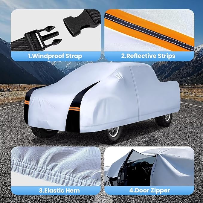 Heavy Duty Truck Cover Waterproof All Weather. 100% Waterproof Pickup Truck Cover Sun & Rain Protector. Custom Fit Ford F-Series, Chevy Silverado, Ram Pickup, etc. (Length: 229-242 inches)