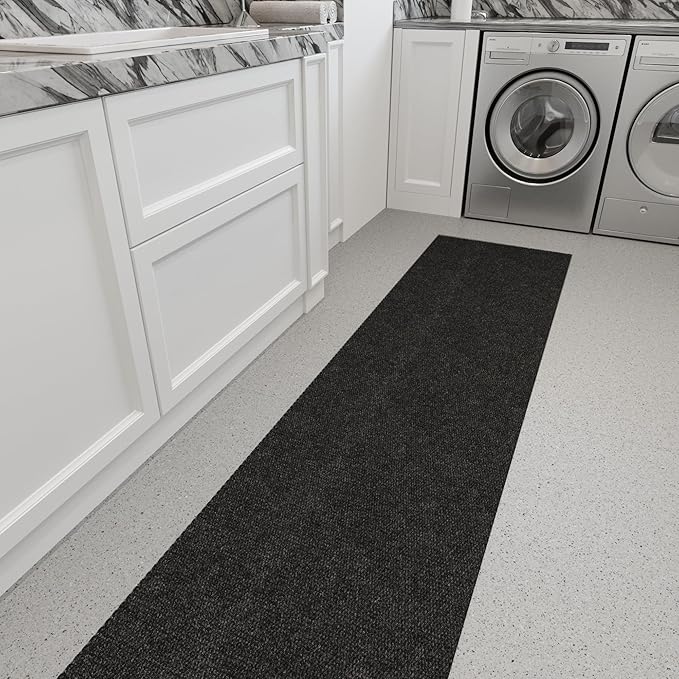 Ottomanson Commercial Scrape Rib Entry Mat – Heavy Duty Ribbed Floor Mat for High Traffic – Non Slip Rubber Back, Waterproof – Indoor Outdoor Use for Offices, Schools, Lobbies, 2'7" x 46', Black