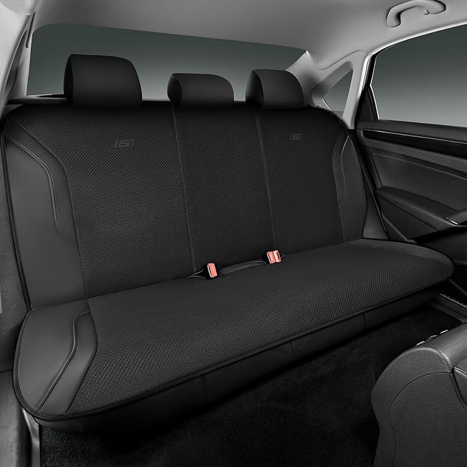 Skechers Memory Foam Car Seat Covers, Leather Seat Covers with Thick Memory Foam, Black Air Cool Rear Seat Covers, Automotive Comfort and Protection for Most Cars, Van,Trucks, SUVs(Rear,Black)
