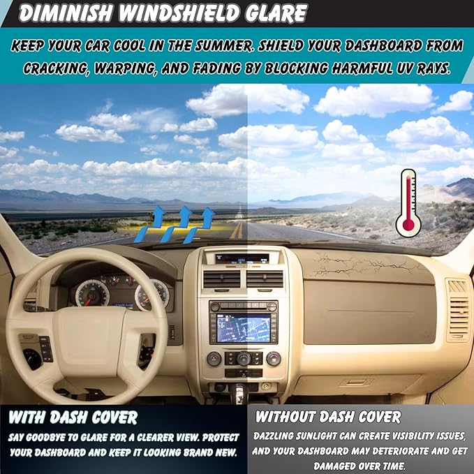 Non-Slip Dash Cover Dashboard Cover Mat Custom Fit Center Console Cover Sunshield Protector Pad Compatible with Ford Escape Mercury Mariner 2008 2009 2010 2011 2012 Accessories (Black Trim)