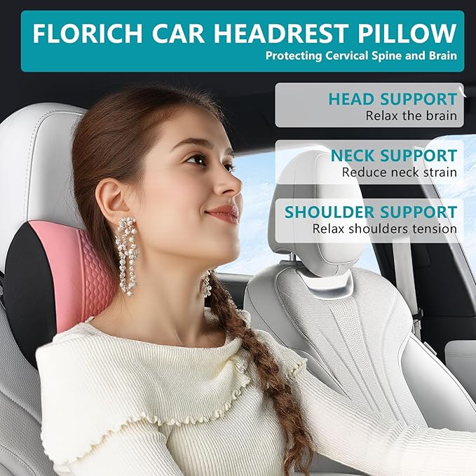 FLORICH Lumbar Support with Car headrest Back Pillow for Chair Headrest Pillow with Gel Memory Foam Massage Point Memory Foam Back Pillow for Office Chair(Pink)