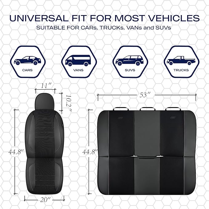 Skechers Air-Cooled Memory Foam Seat Covers,Mesh Thick Car Seat Covers,Piping Leather Car Seat Protector,Airbag Compatible,Automotive Comfort for Most Cars, Vans, Trucks, SUV(Gray,Full Set)