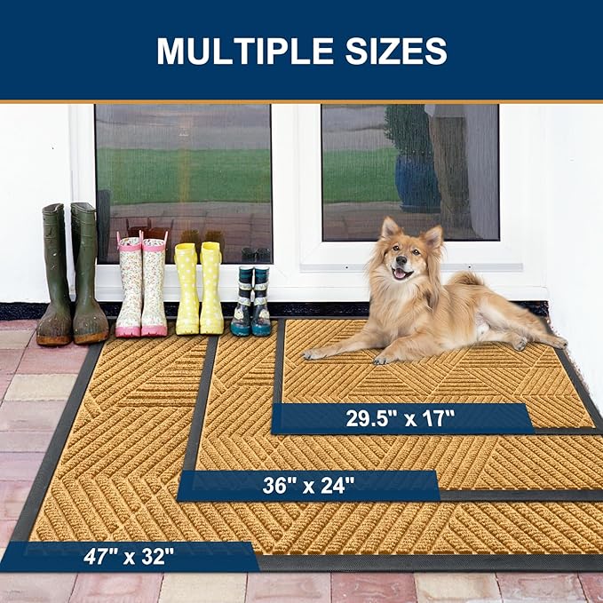 Smiry Front Door Mat Outside Entrance, Heavy Duty Sturdy Natural Rubber Doormat, Trap Dirt and Moisture, Easy Clean Low Profile Mats for Indoor Outdoor Entry, Irregular Triangle (36x24, CRM-Yellow)