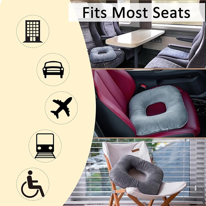 Donut Pillow for Tailbone Pain Relief, Wheelchair Cushion for Hemorrhoids and Bed Sores, Pregnancy, Cotton Pillow Suitable for Office, Long Travel, Car and Home Sofa (Gray-Diagonal Grid)