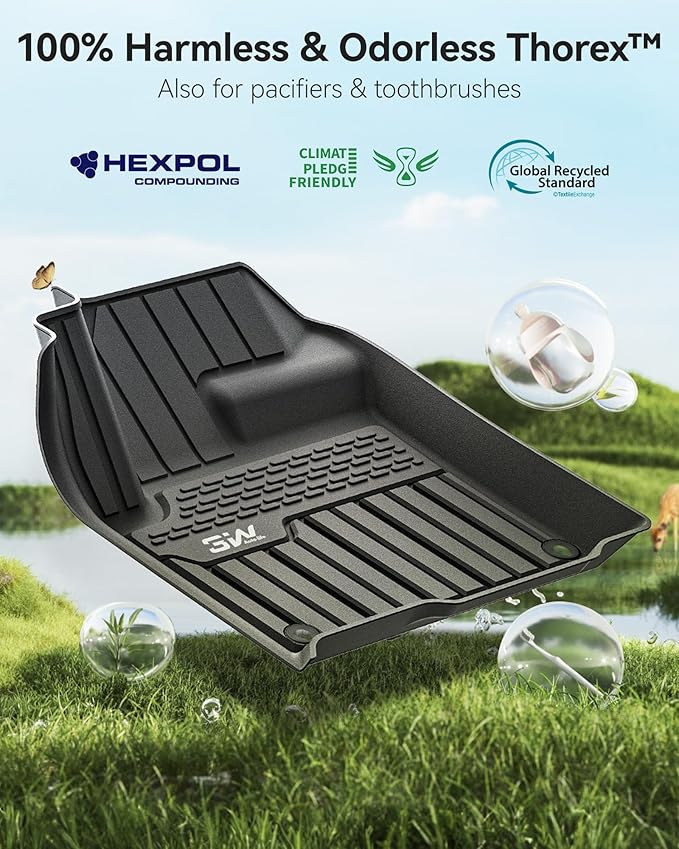 3W Durable TPE Black Floor Mats, Custom Fit for Range Rover/Land Rover Evoque 2011-2019 (Not for Convertible), 1st & 2nd Row All-Weather Vehicle Mat Set