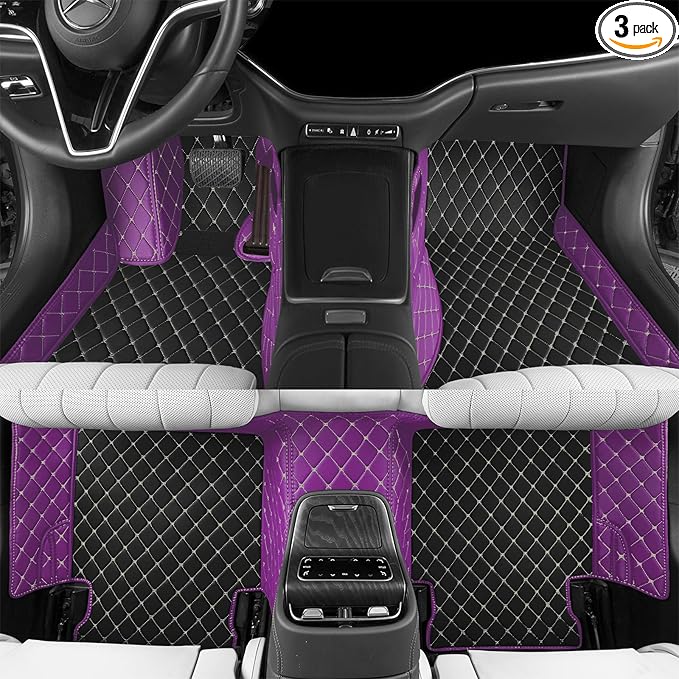 Luxury car Floor mats are for 99% of Vehicle Models,All Weather car Floor mats Provide Comprehensive Protection for Vehicles,Floor mats for car Personalized Customization! (Black-Purple)