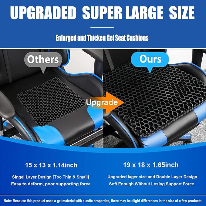 Gel Seat Cushion for Long Sitting Pressure Relief (Super Large&Thick) - Wheelchair Cushion for Pressure Sores, Coccyx, Sciatica, Back Pain Relief - Non-Slip Butt Pillow for Office, Home, Car