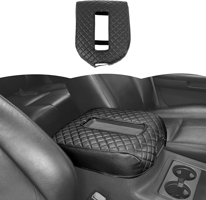 RT-TCZ Center Console Armrest Box Pad Cover Leather for Chevy Avalanche/Silverado/Suburban/Tahoe 2007-2013,for GMC Yukon/Sierra 2007-2013 (Black)