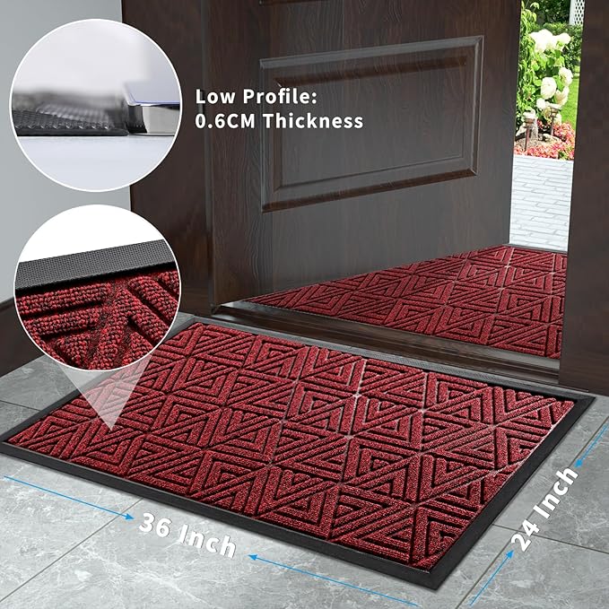 Yimobra Large Door Mat 36x24, All-Weather Waterproof Non-Slip Welcome Matt Outdoor, Heavy Duty Non Slip Doormat for Entryway for Patio and Garage Indoor, Easy Clean, Black Red