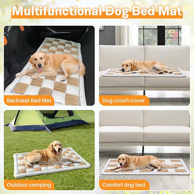 Dog Car Seat Cover for Back Seat, Dog Bed for Car, Fit for Backseat Extenders, Car Seat Protector, Nonslip Soft Durable for Cars Trucks and SUVs (Light Brown & White, 23.6"*51")