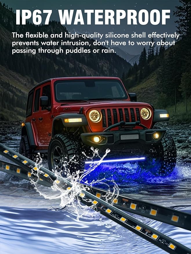 8 Pcs Car Led Light Strip IP67 Waterproof 11" Flexible Led Lights Underglow 12V for Car Motorcycle Boat Golf Cart Interior Exterior Decoration - Blue