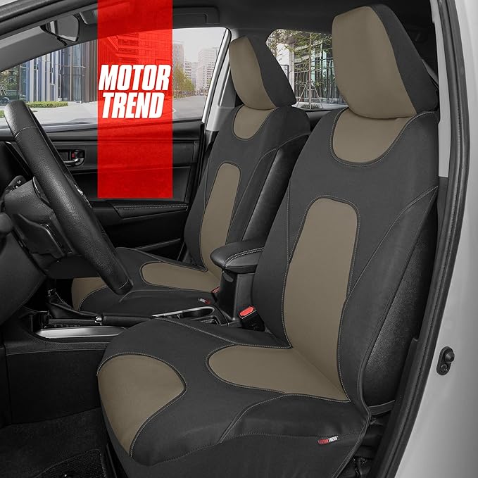 Motor Trend AquaShield Waterproof Front Seat Covers, Beige Seat Covers for Cars – Neoprene Front Car Seats Cover, SUV Seat Covers Protector - Car Interior Cover for Auto, Trucks, & Dog Owners