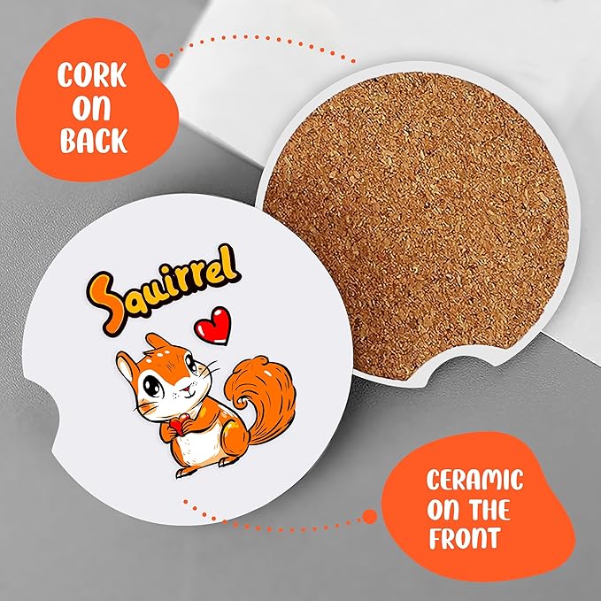 2 Pack Squirrel Car Cup Holder Coaster, Cute Squirrel Car Interior Accessories Drink Coaster for Women & Men, Squirrel Lovers Themed Gifts Stuff Accessories Things Merchandise Items!