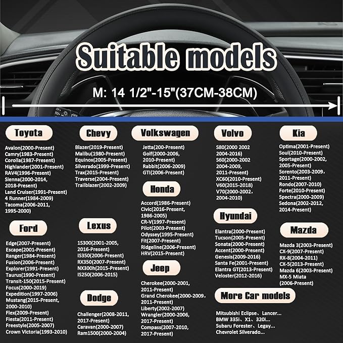 West Llama Thin Car Steering Wheel Cover, Universal 14.5-15 inch Nappa Leather Steering Wheel Cover, Ultra Thin, Anti-Slip, Breathable(Black-Standard Size)