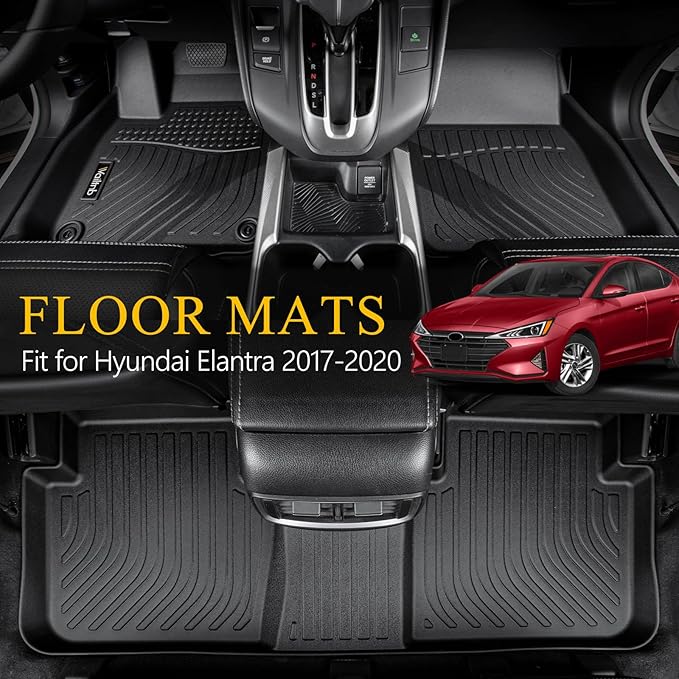 Wailtnb-All Weather Floor Mats for Hyundai Elantra 2017-2020 Custom Fit Hyundai Elantra 2017-2020 Waterproof Durable Easy to Clean Accessories