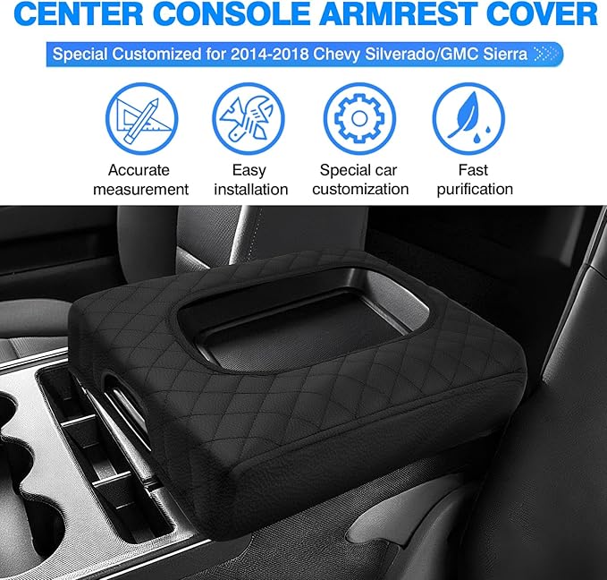 Autorder Center Console Cover for 2014-2018 Chevy Silverado/GMC Sierra Accessories Armrest Cover Anti-Scratch Middle Console Pad Leather Armrest Protector(ONLY for Split Bench Seat Console)