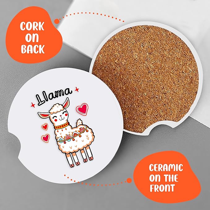 2 Pack Llama Car Cup Holder Coaster, Cute Car Interior Accessories Drink Coaster for Women & Men, Llama Lovers Themed Gifts Stuff Accessories Things Merchandise Items!