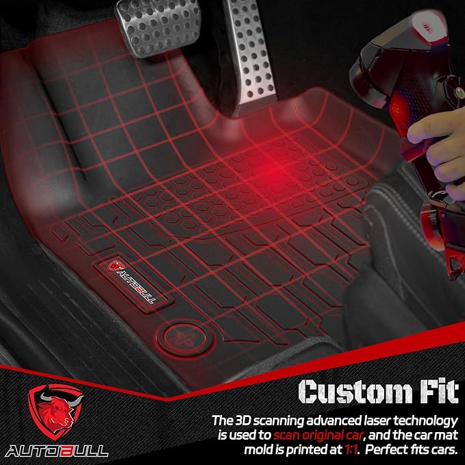 Floor Mats Compatible with Chevrolet Silverado & GMC Sierra 1500 Double Cab 2014-2018, All Weather TPE Floor Liners, Custom Fit Car mats, 1st & 2nd Row, Black