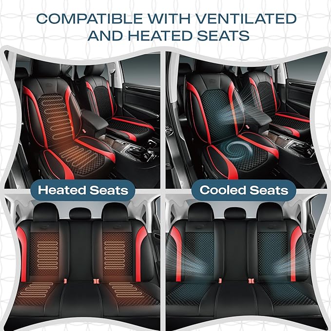 Skechers MAX Cushioning Car Seat Covers,Memory Foam Leather Seat Covers, Air Cooled Car Seat Cover Front Seats,Car Seat Cushion Airbag Universal Fit for Most Cars,Vans,Trucks,SUV,Red