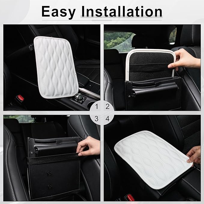 Amiss Auto Center Console Pad, Universal Waterproof Car Armrest Seat Box Cover, Car Interior Accessories, Leather Auto Armrest Cover Protector for Most Vehicle, SUV, Truck, Car (White)