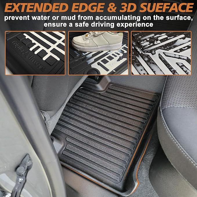 TripleAliners for Colorado & Canyon 2025 2024 2023 Floor Mats Crew Cab 1st & 2nd Row All Weather TPE Material Front Rear Full Set Liners Compatible with Chevy Colorado/GMC Canyon 2023-2025 Accessories