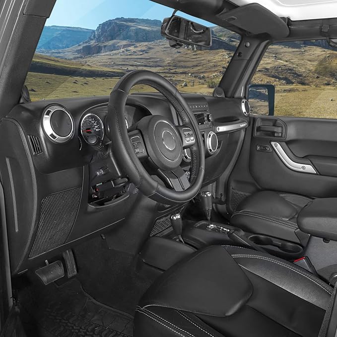 SEG Direct Car Steering Wheel Cover Large Size for F150 F250 F350 Ram 4Runner Tacoma Tundra Range Rover with 15 1/2 inches-16 inches Outer Diameter, Black Microfiber Leather