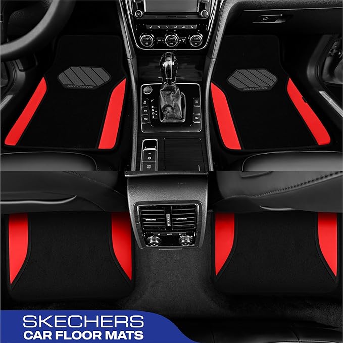 Skechers Car Floor Mats,Waterproof Universal Fit Faux Leather Car Mats,Floor Mats for Cars with Anti-Slip Heel Pad,Fit for SUVs,Vans,Sedans,Trucks,Red