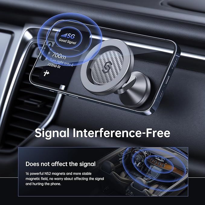 SYNCWIRE for MagSafe Car Mount - Kevlar Material Magnetic Phone Holder for Car Dash,360° Rotation Strong Magnets Car Phone Holder Compatible iPhone 17 Pro Max Air 16 15 14 13, MagSafe Car Accessories