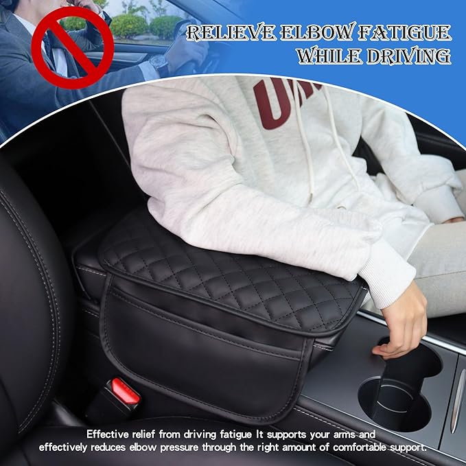 Upgraded Car Middle Center Console Cover with 2 Storage, Universal Microfiber Leather Car Armrest Cover Cushion for for Most Vehicles, Memory Foam Comfort Stylish Leather Scratch-Resistant, Thickened