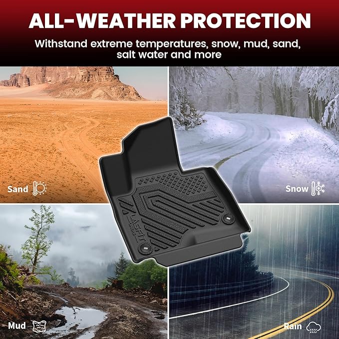 LASFIT Floor Mats for Hyundai Santa Fe Sport 2018 2017 2016 2015 2014 2013 (Only Fit 5-Passenger), All Weather TPE Custom Fit Floor Liners 1st & 2nd Row Car Mats Accessoires, Black