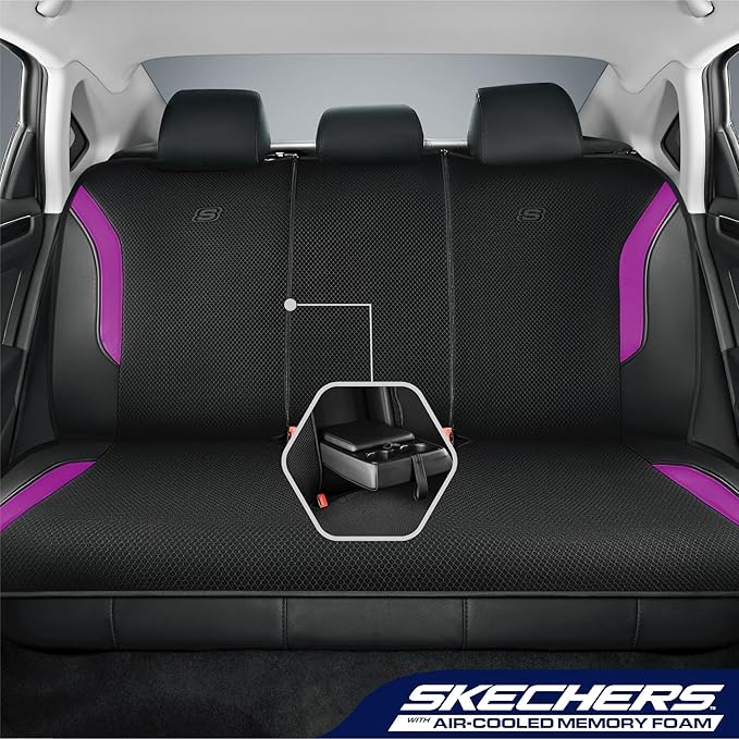 Skechers Memory Foam™ Car Seat Covers, Air Cool Mesh Thick Seat Covers, Car Seat Full Sets, Airbag Compatible, Automotive Comfort Protection for Most Cars,Vans,Trucks, SUVs,Purple
