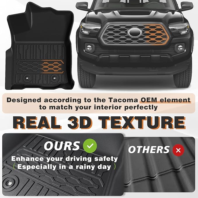 TripleAliners Floor Mats All Weather Compatible with 2018-2023 Toyota Tacoma Accessories Double Cab Front & Rear Custom Fit TPE Extra Door Sill Protection, Only for Auto Trans (Floor Mats)
