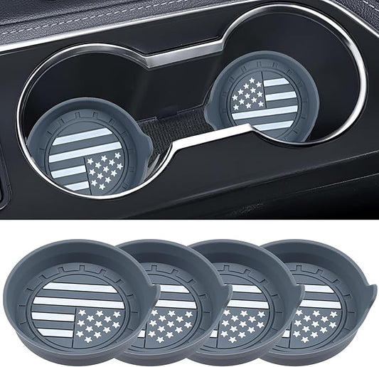 Amooca Car Cup Coaster Universal Non-Slip Silicone Cup Holder Insert Car Interior Accessories for Drink American Flag US Flag 4 Pack Grey