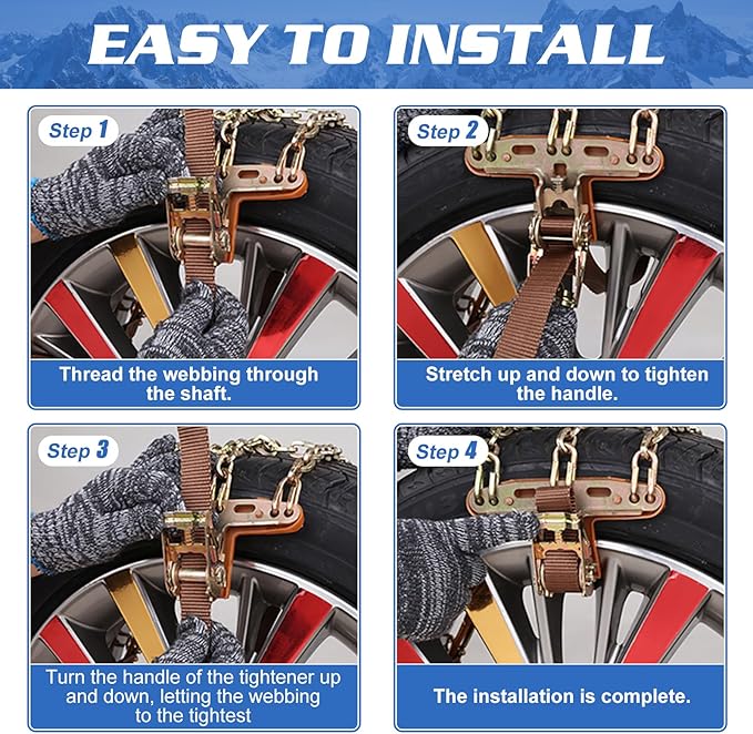 LILYPELLE Upgraded Snow Chains 8 Pack, Tire Chains for Cars/SUVs/Pickup Trucks, Emergency Anti Slip Tire Traction Chains for Tire Width 215-285mm