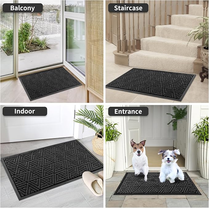 Yimobra Large Door Mat 36x24, All-Weather Waterproof Non-Slip Welcome Matt Outdoor, Heavy Duty Non Slip Doormat for Entryway for Patio and Garage Indoor, Easy Clean, Black