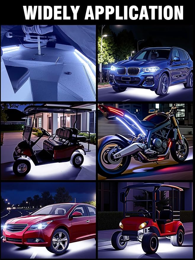 8 Pcs Car Led Light Strip IP67 Waterproof 11" Flexible Led Lights Underglow 12V for Car Motorcycle Boat Golf Cart Interior Exterior Decoration - White