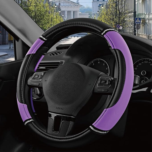 Road Comforts Leather Steering Wheel Cover - Made with PVC Leather - Anti-Slip, Universal Fit 14 1/2 inches to 15 inches - Purple