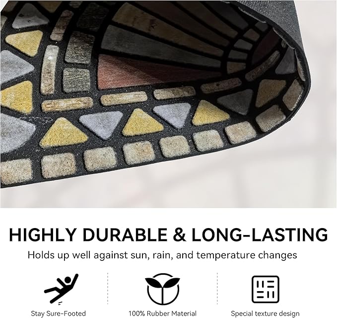 Outdoor Rubber Mat 17.71"x29.52" Heavy Duty, Waterproof Doormat for Outside Entrance, Non-Slip Backing, Easy Clean Patio Carpet for Garage, Porch, Deck, Kitchen (Yellow)