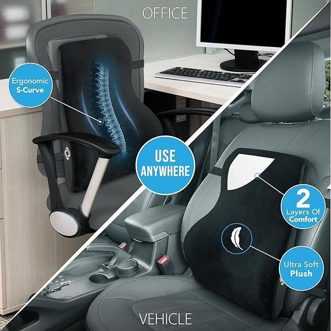 Samsonite Lumbar Support Pillow Mid and Lower Back– Office Chair Back Cushion, Gaming Chair, Desk Chair, Car Seat Lumbar, Work from Home Office Accessories, Black