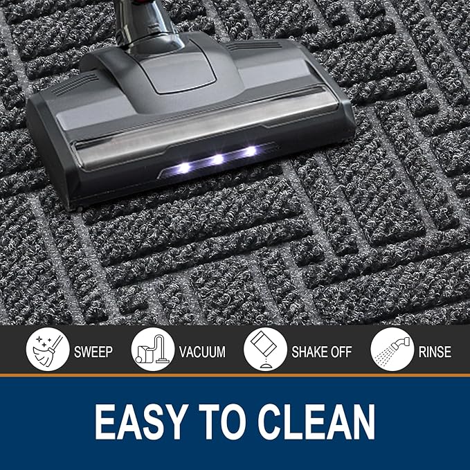 OLANLY Indoor Outdoor Mat, Sturdy Natural Rubber Floor Mat, Non Slip Low Profile Waterproof Doormat, and Stain Front Door Mats, Easy Clean Patio Entrance Mat, 48''x32'', Grey