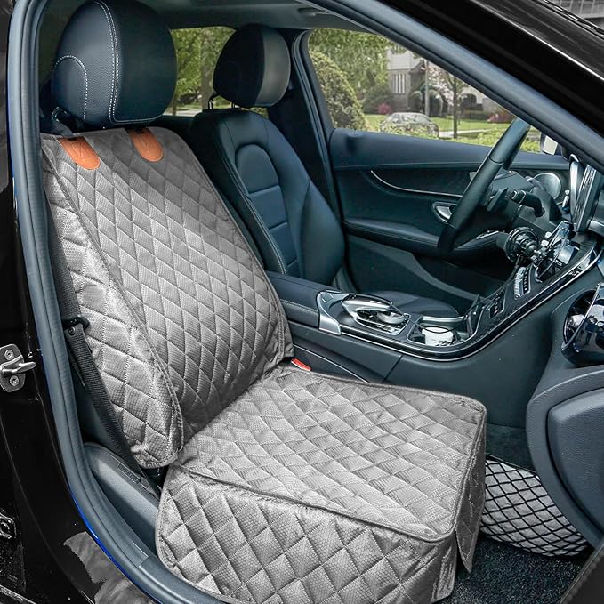PETICON Front Seat Cover 2 Pack, Full Protection Dog Car Seat Cover with Side Flaps, Nonslip Scratchproof Captain Chair Seat Cover Fits for Cars, Trucks, SUVs, Jeep (Gray)