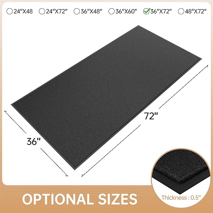 Sturdy Front Door Mat, 36" x 72" Heavy Duty Outdoor Indoor Mats to Trap Dirt and Moisture, Non-Slip Waterproof Doormat Inside Entrance, Washable Welcome Mats for Home Entryway（Black）
