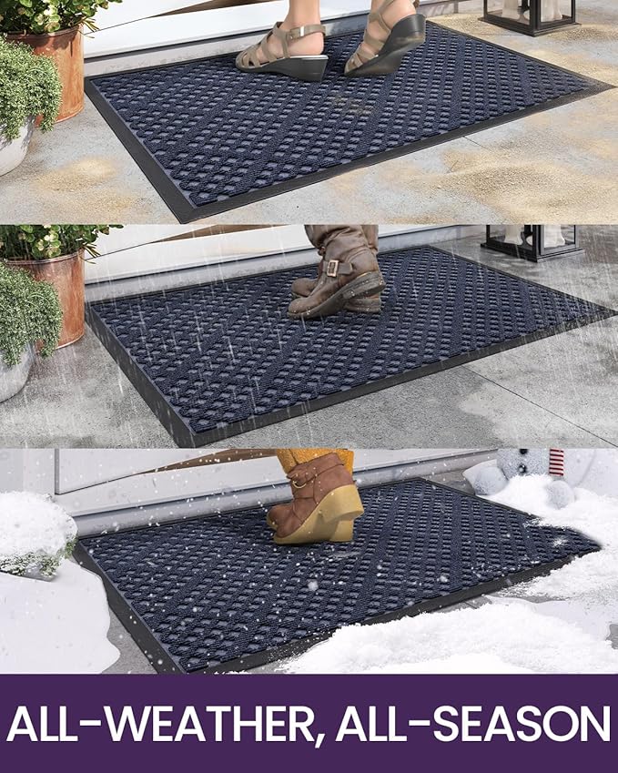 DEXI Front Door Mat Outside Entrance, Rubber Entry Doormat Heavy Duty, Welcome Mats Non Slip for Inside House Floor Entryway Back Doors Exterior Patio, 17x29, Rhombic Blue