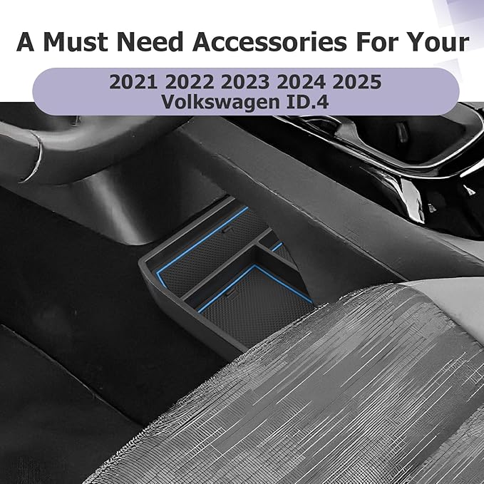 LUWU 2025 ID4 Lower Center Console Tray Storage Box for 2021 2022 2023 2024 2025 ID.4 Accessories 2025 ID 4 Armrest Console Organizer ABS Material Blue-trim